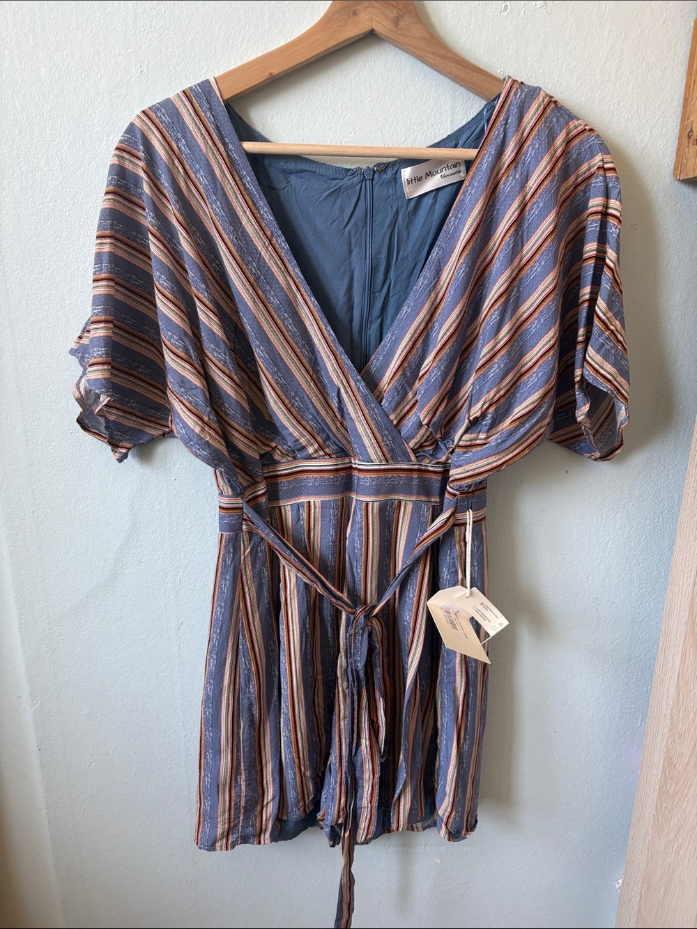 Blue Striped Wrap Romper